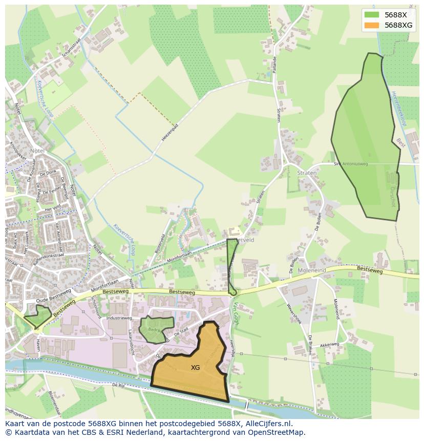 Afbeelding van het postcodegebied 5688 XG op de kaart.