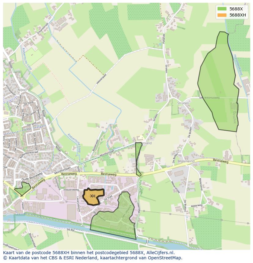 Afbeelding van het postcodegebied 5688 XH op de kaart.