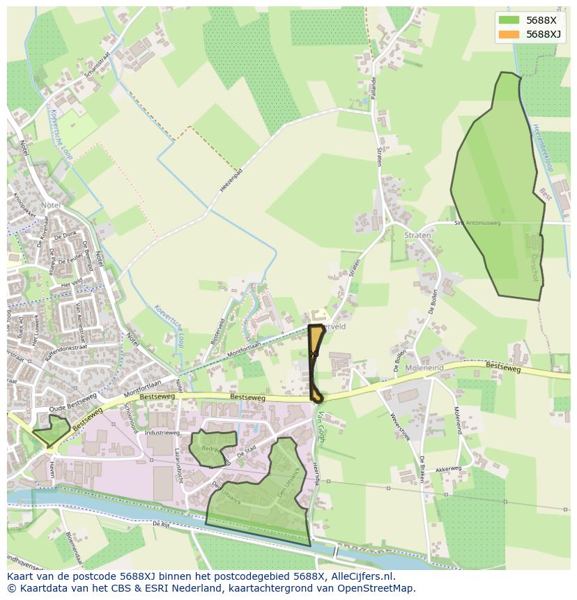 Afbeelding van het postcodegebied 5688 XJ op de kaart.