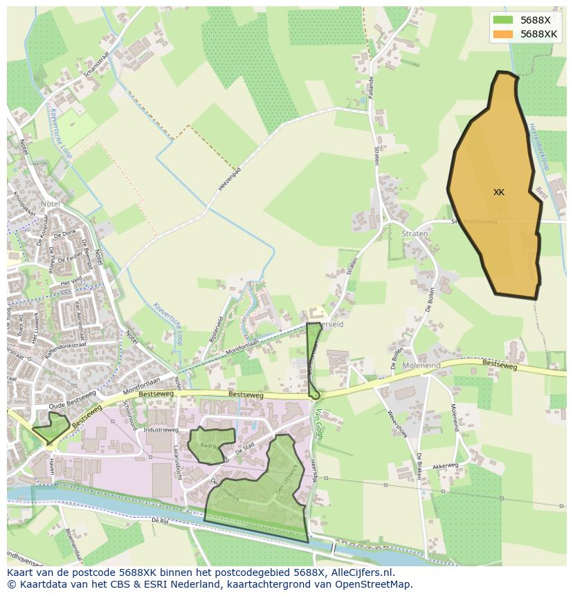 Afbeelding van het postcodegebied 5688 XK op de kaart.