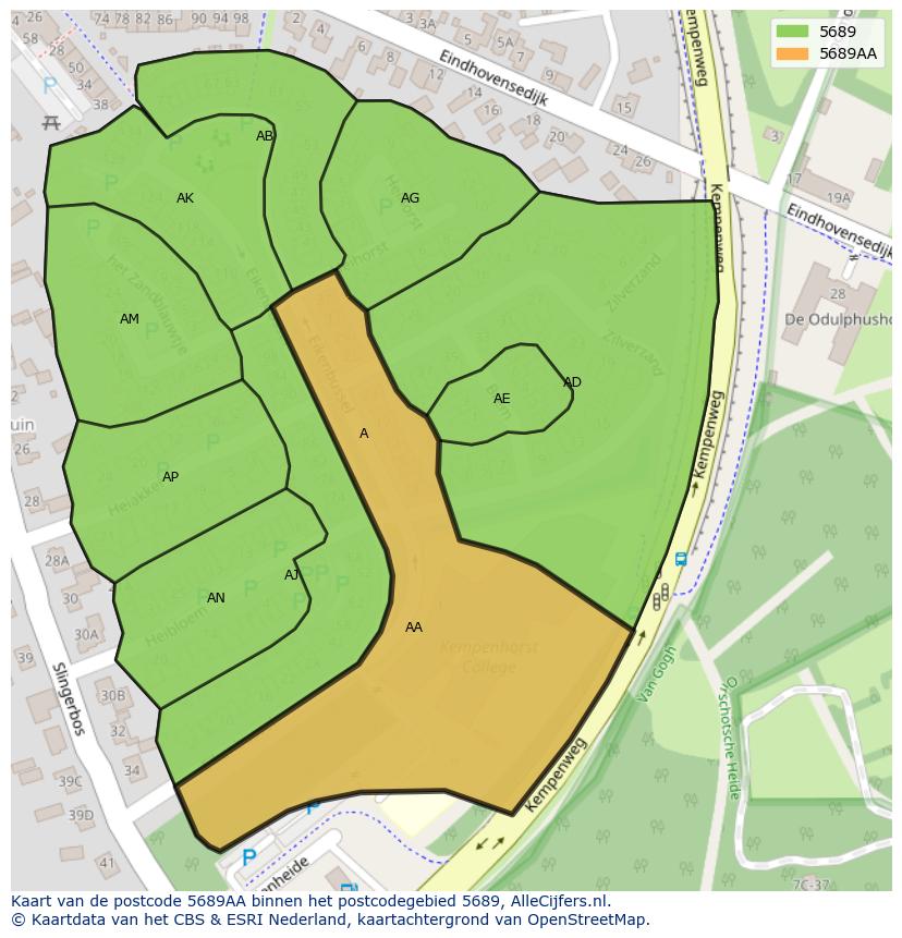 Afbeelding van het postcodegebied 5689 AA op de kaart.