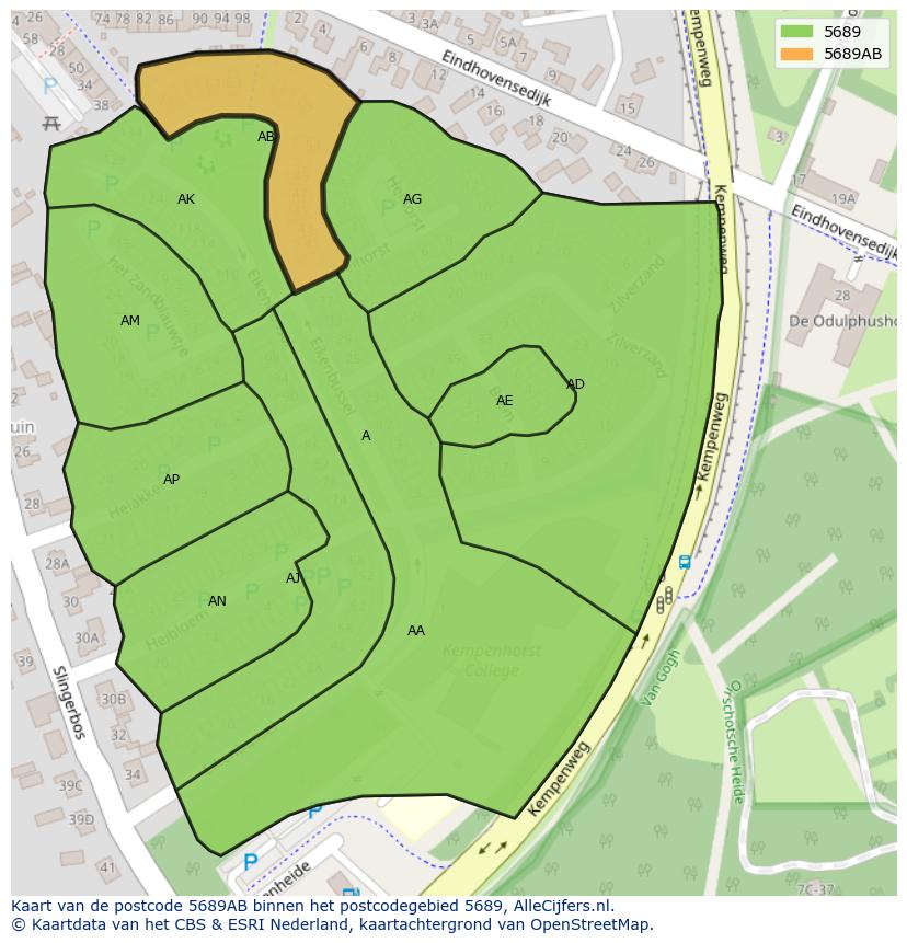 Afbeelding van het postcodegebied 5689 AB op de kaart.