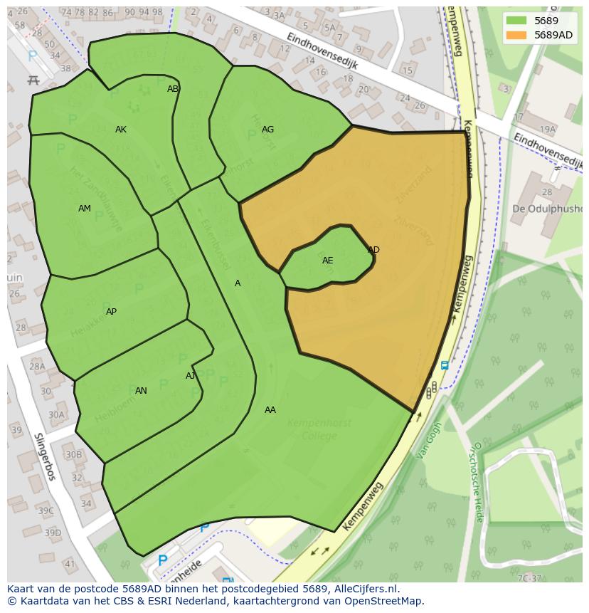 Afbeelding van het postcodegebied 5689 AD op de kaart.