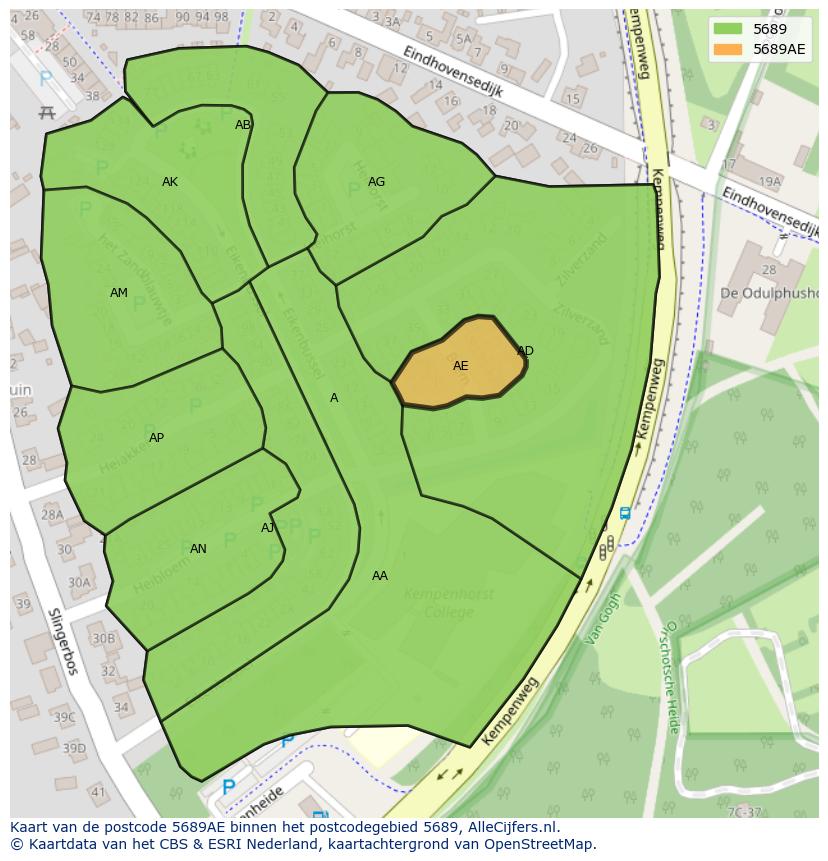 Afbeelding van het postcodegebied 5689 AE op de kaart.