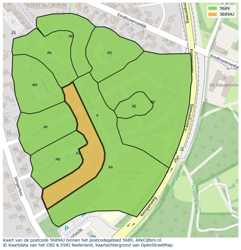 Afbeelding van het postcodegebied 5689 AJ op de kaart.