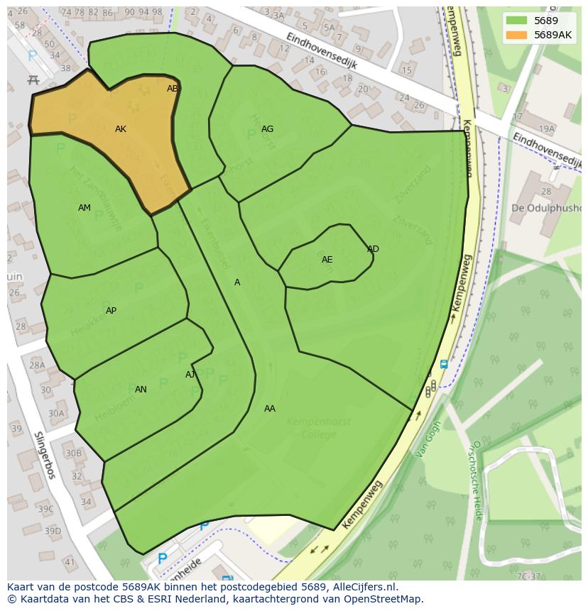 Afbeelding van het postcodegebied 5689 AK op de kaart.