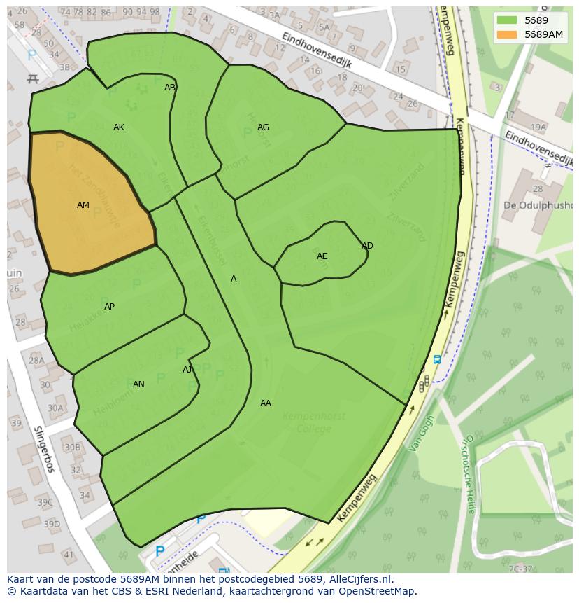 Afbeelding van het postcodegebied 5689 AM op de kaart.