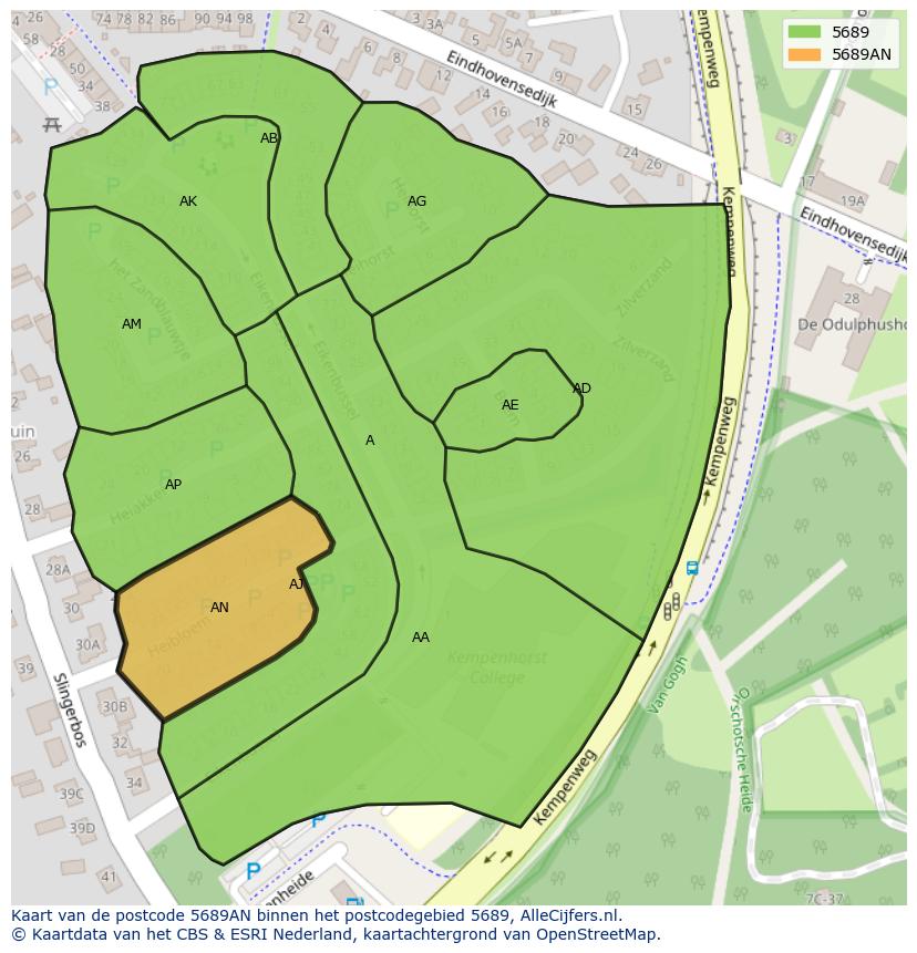 Afbeelding van het postcodegebied 5689 AN op de kaart.