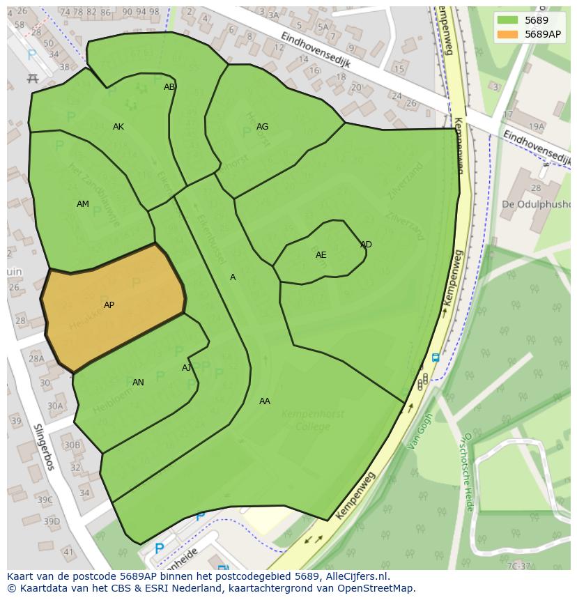 Afbeelding van het postcodegebied 5689 AP op de kaart.