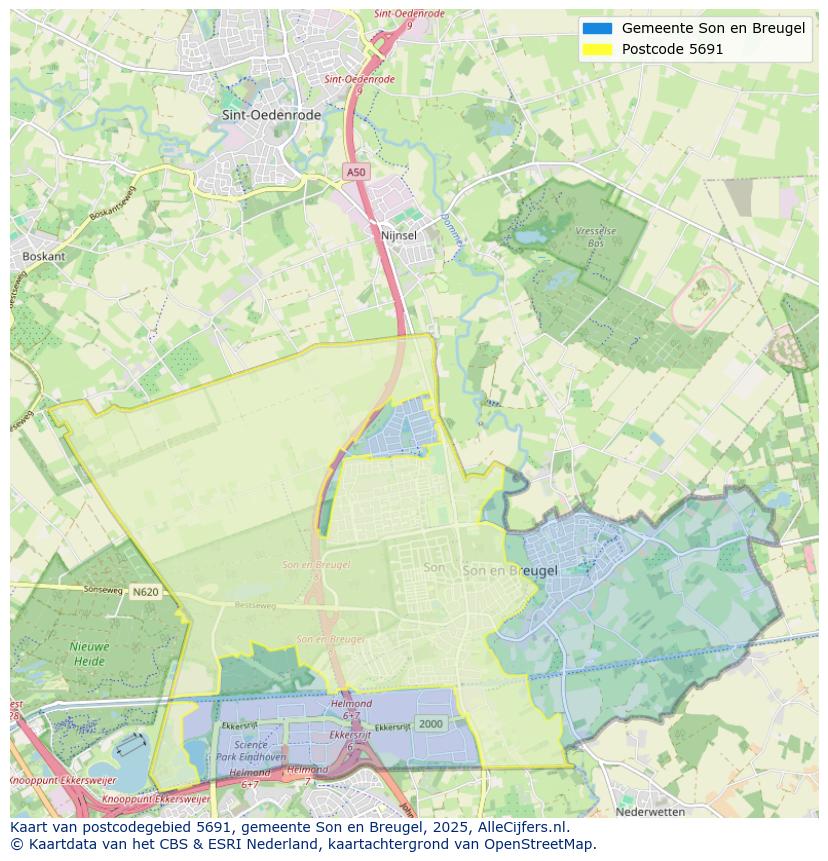 Afbeelding van het postcodegebied 5691 op de kaart.