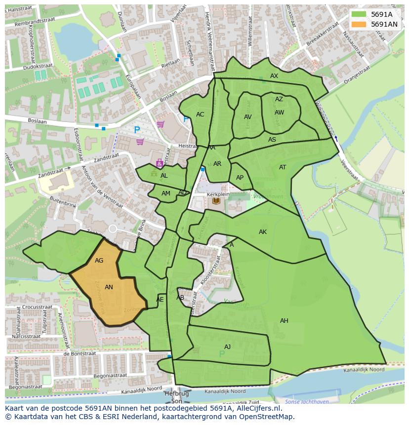 Afbeelding van het postcodegebied 5691 AN op de kaart.
