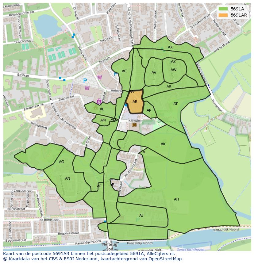 Afbeelding van het postcodegebied 5691 AR op de kaart.