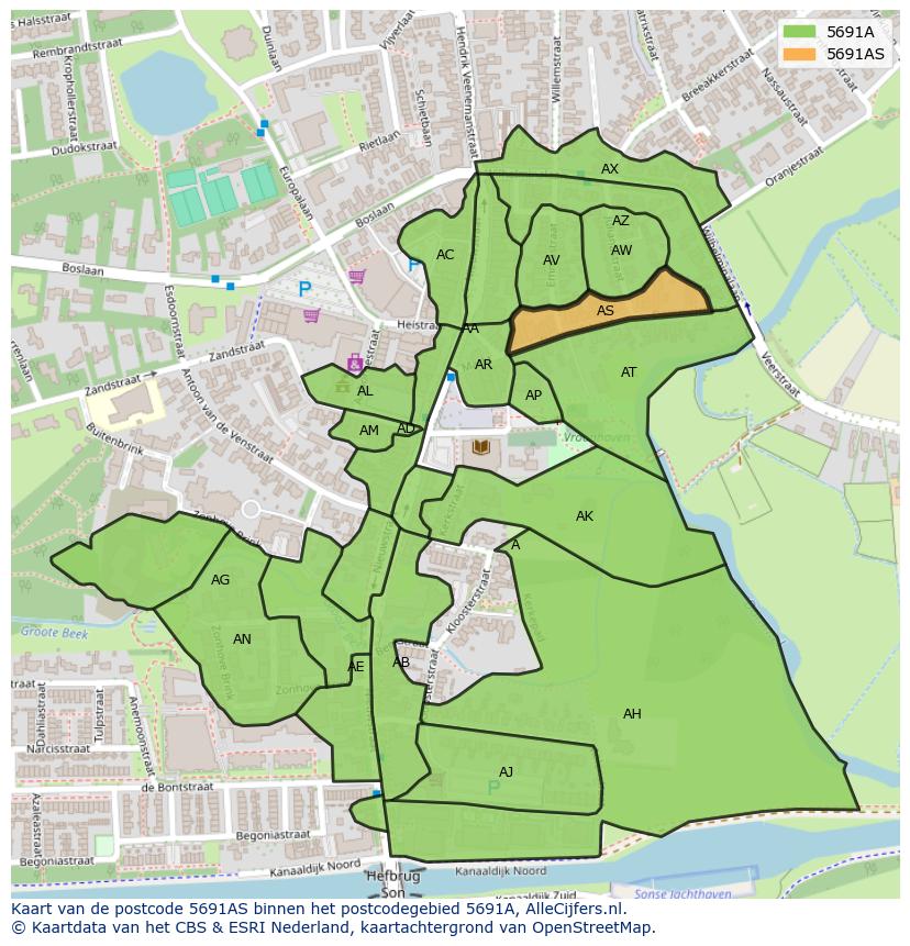 Afbeelding van het postcodegebied 5691 AS op de kaart.