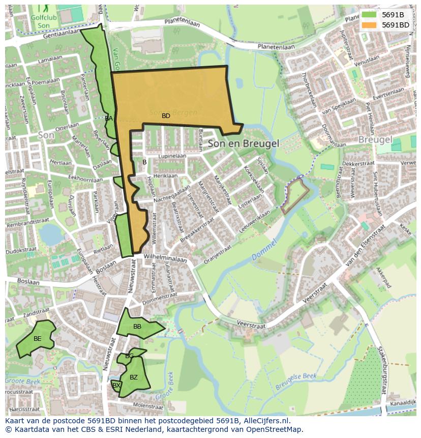 Afbeelding van het postcodegebied 5691 BD op de kaart.