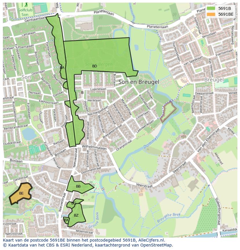 Afbeelding van het postcodegebied 5691 BE op de kaart.