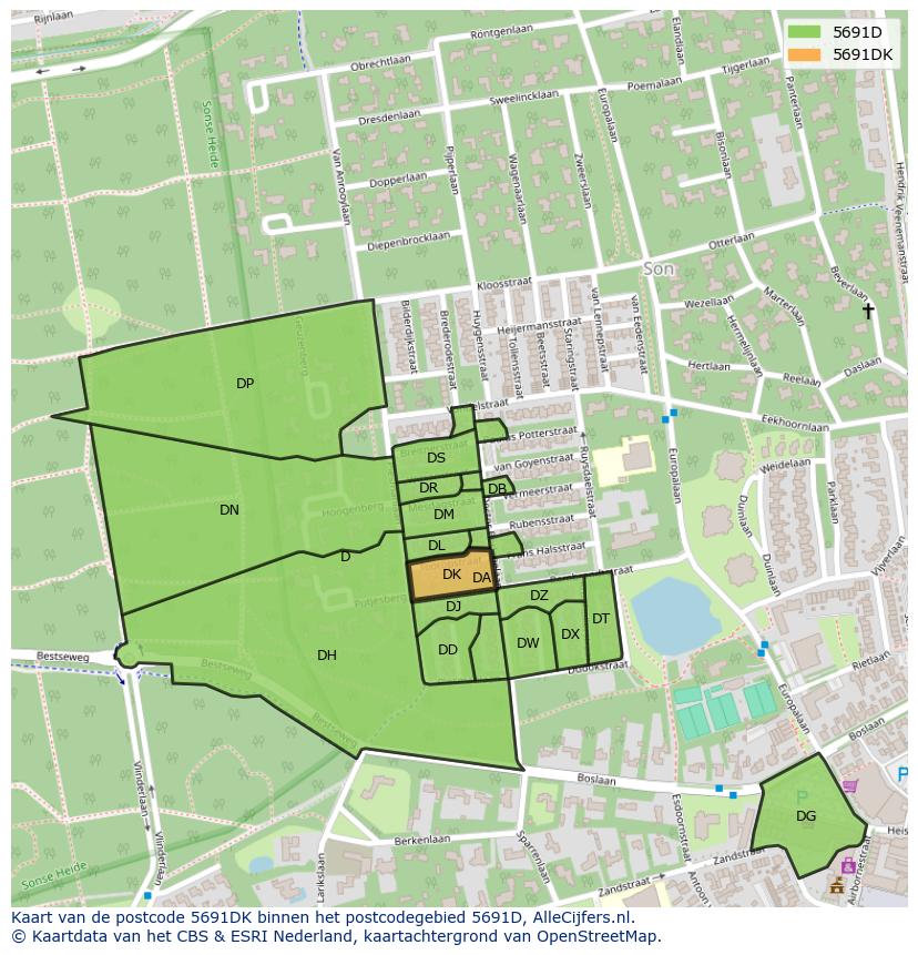 Afbeelding van het postcodegebied 5691 DK op de kaart.