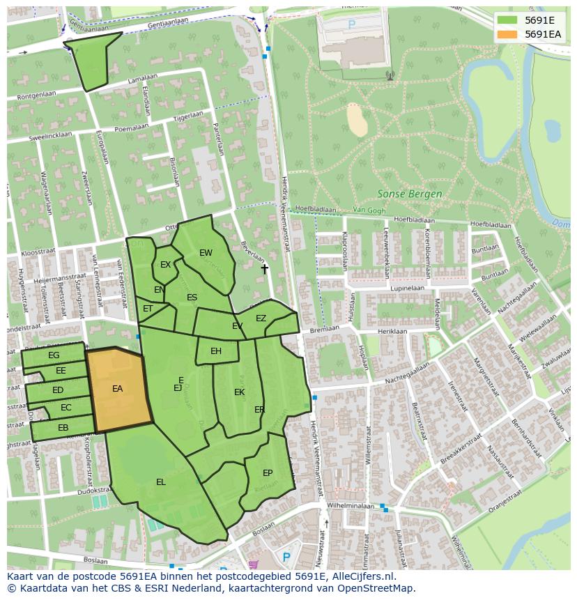 Afbeelding van het postcodegebied 5691 EA op de kaart.