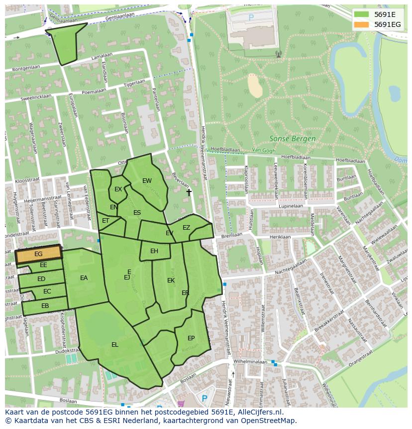 Afbeelding van het postcodegebied 5691 EG op de kaart.