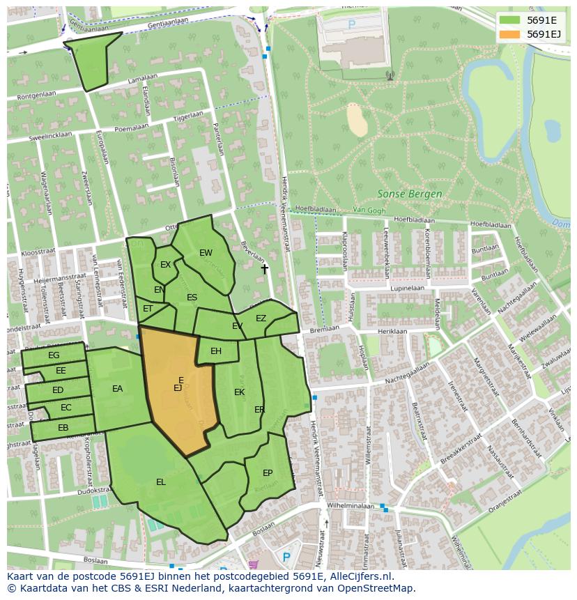 Afbeelding van het postcodegebied 5691 EJ op de kaart.