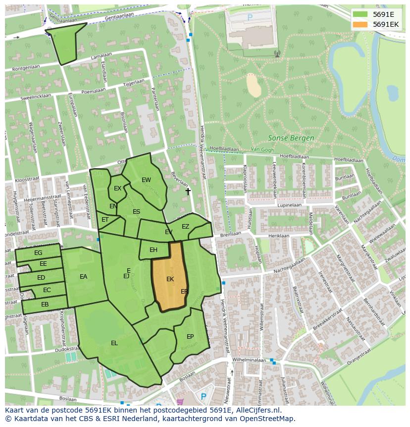 Afbeelding van het postcodegebied 5691 EK op de kaart.