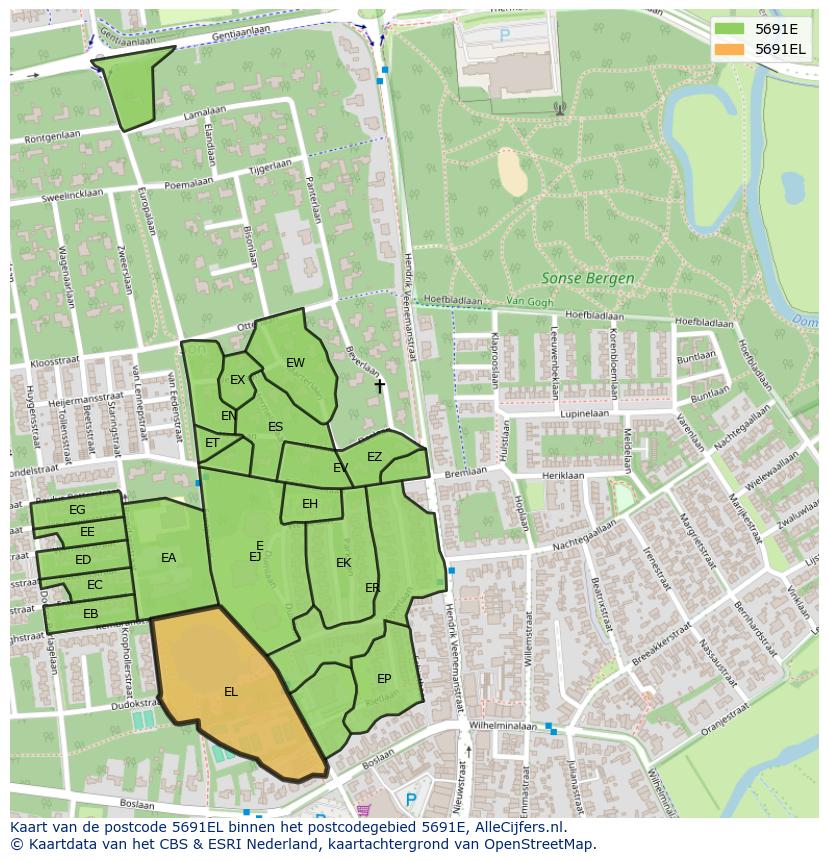 Afbeelding van het postcodegebied 5691 EL op de kaart.