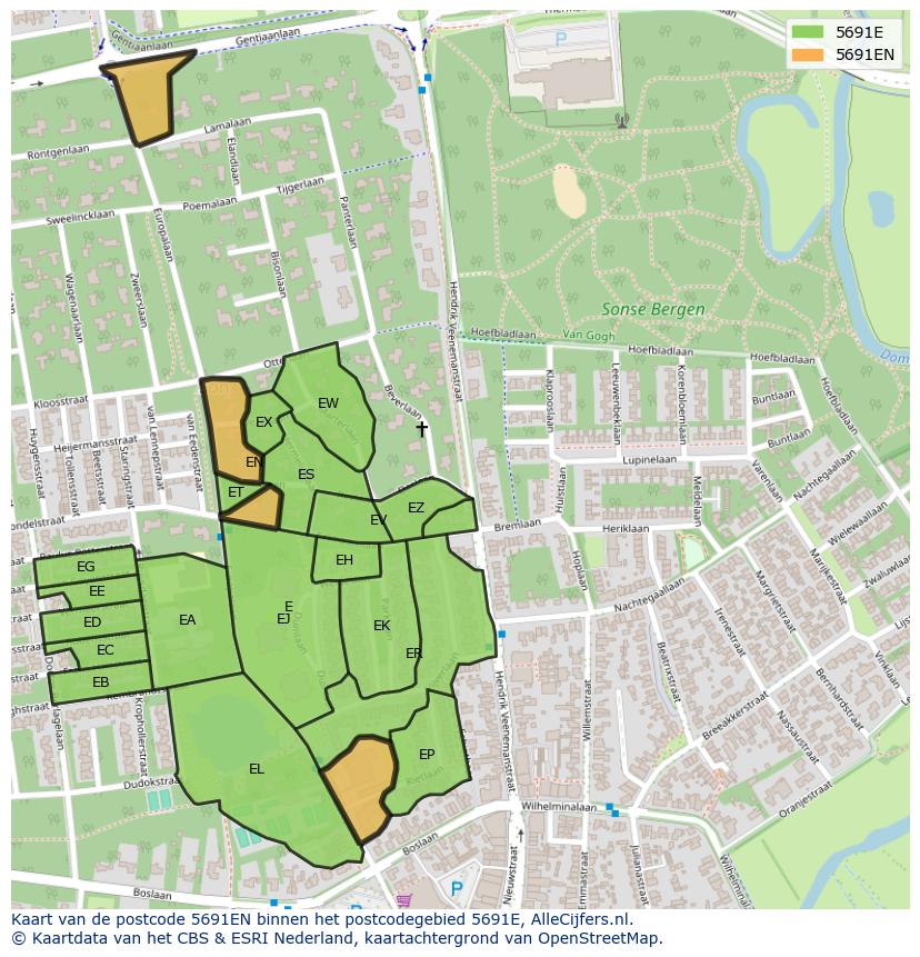 Afbeelding van het postcodegebied 5691 EN op de kaart.