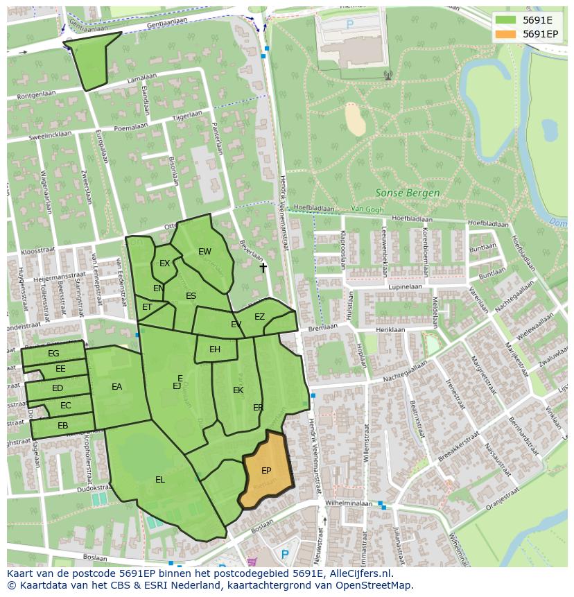 Afbeelding van het postcodegebied 5691 EP op de kaart.