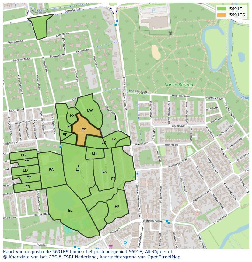Afbeelding van het postcodegebied 5691 ES op de kaart.