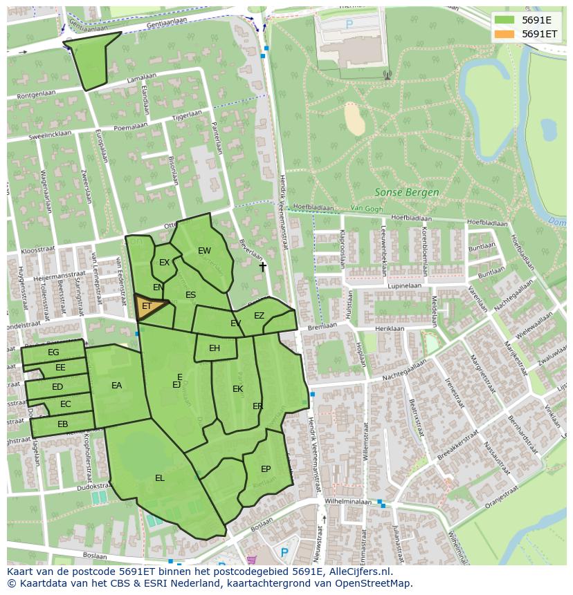 Afbeelding van het postcodegebied 5691 ET op de kaart.