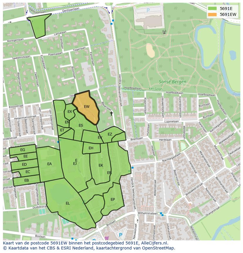 Afbeelding van het postcodegebied 5691 EW op de kaart.