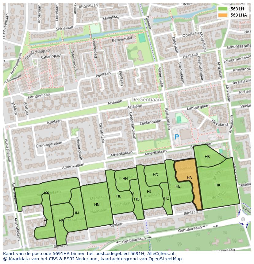 Afbeelding van het postcodegebied 5691 HA op de kaart.