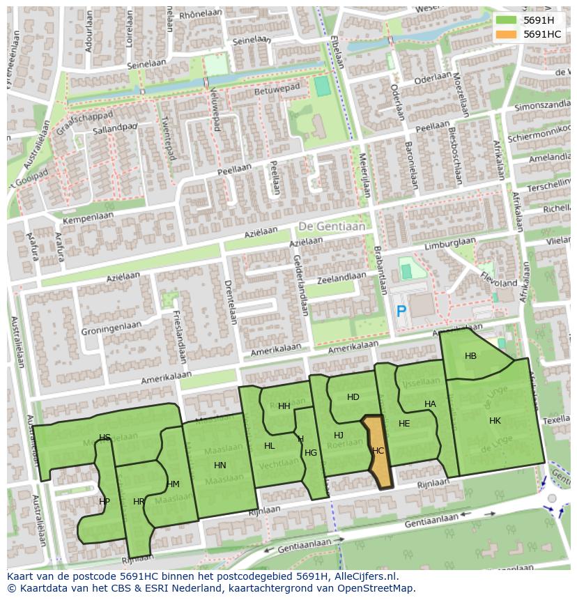 Afbeelding van het postcodegebied 5691 HC op de kaart.