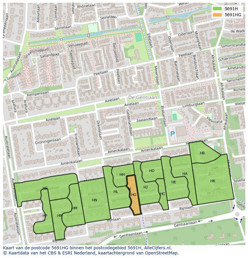 Afbeelding van het postcodegebied 5691 HG op de kaart.