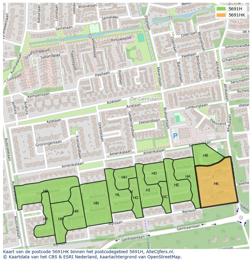 Afbeelding van het postcodegebied 5691 HK op de kaart.