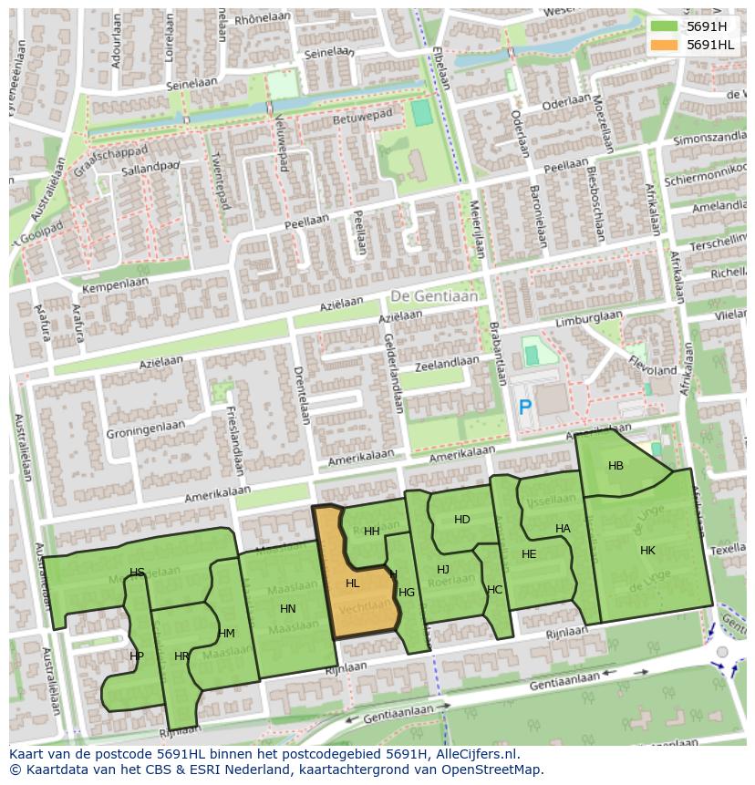 Afbeelding van het postcodegebied 5691 HL op de kaart.