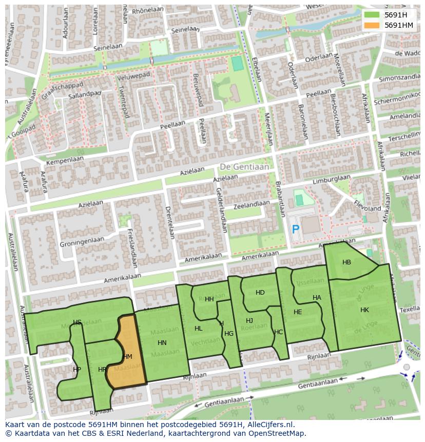 Afbeelding van het postcodegebied 5691 HM op de kaart.