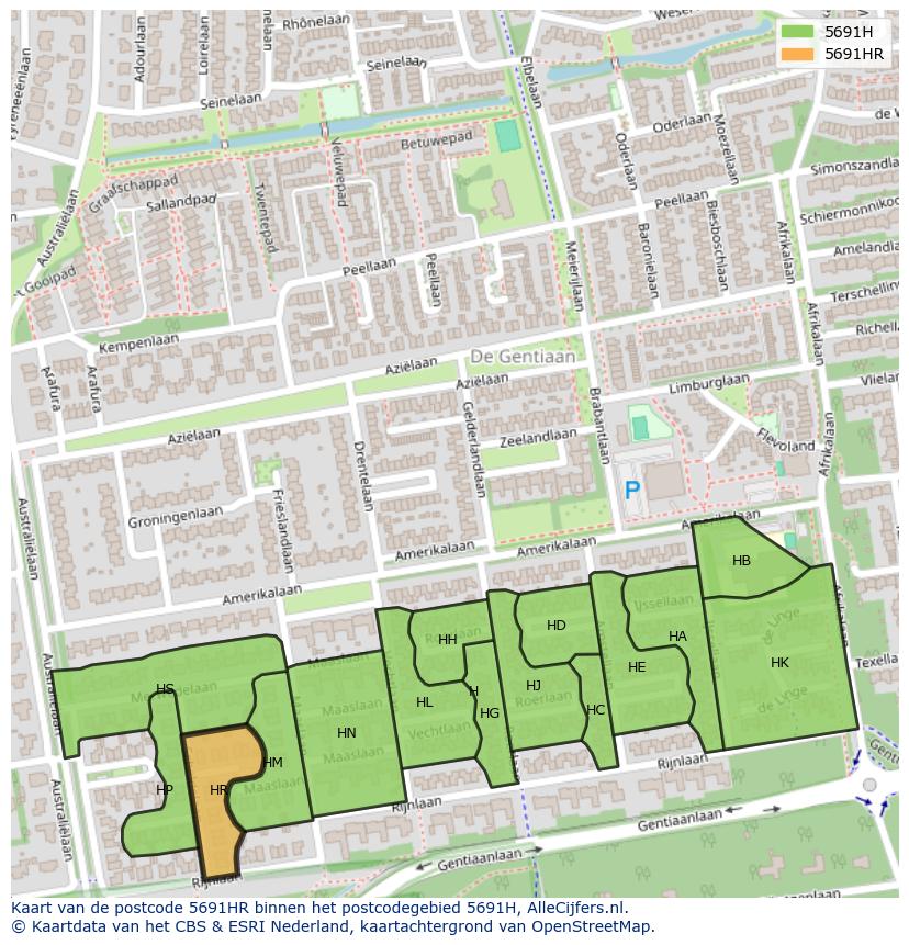 Afbeelding van het postcodegebied 5691 HR op de kaart.
