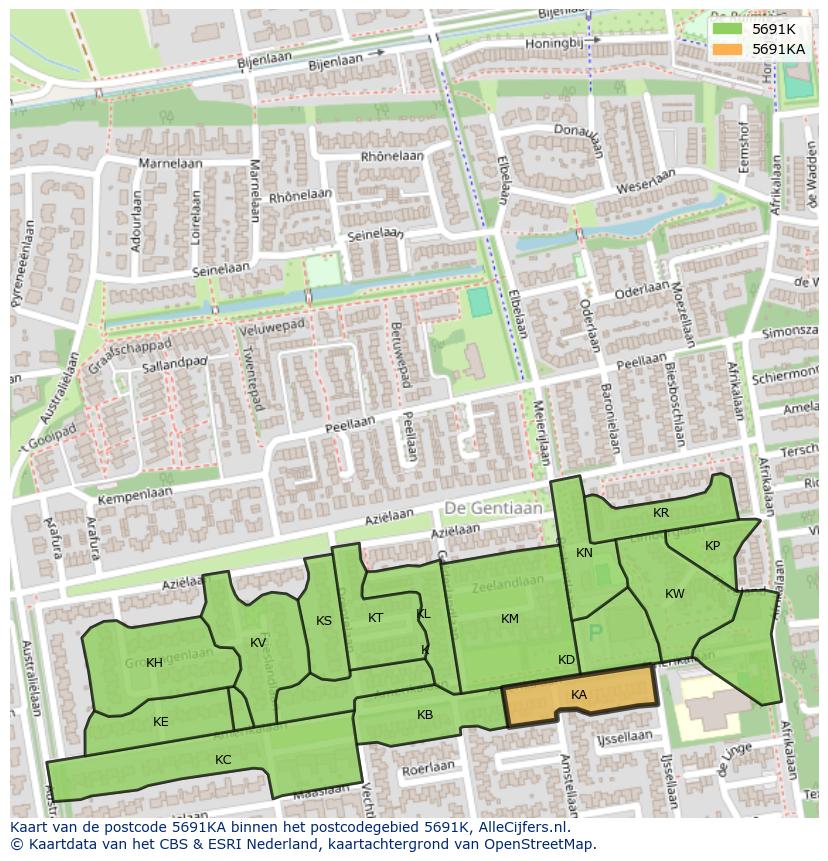 Afbeelding van het postcodegebied 5691 KA op de kaart.