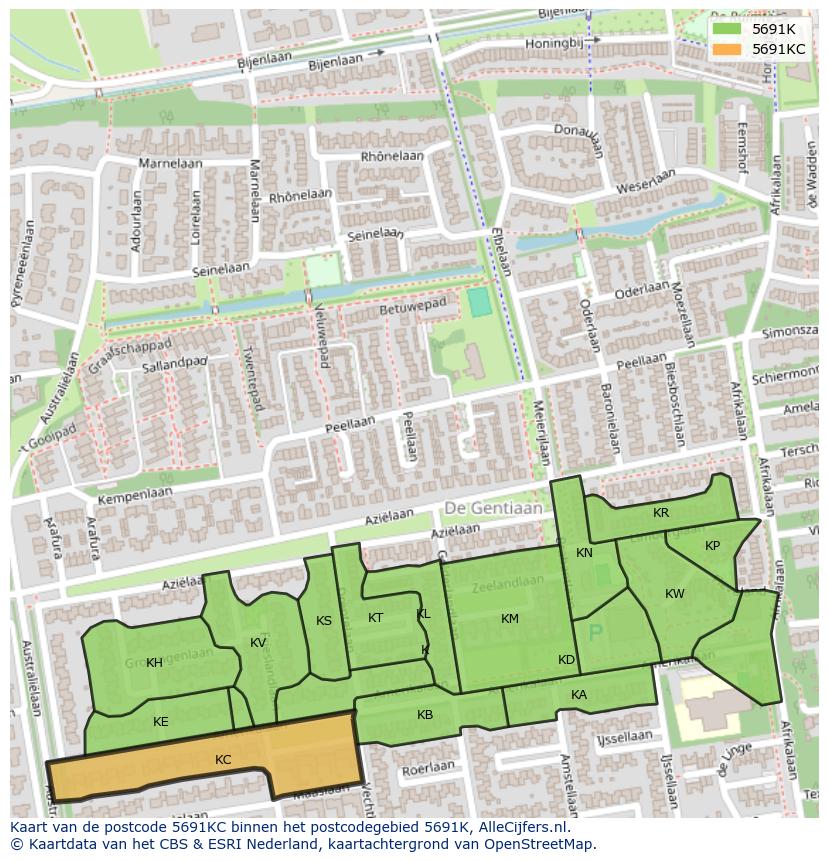 Afbeelding van het postcodegebied 5691 KC op de kaart.