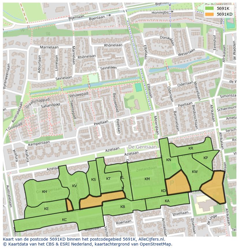 Afbeelding van het postcodegebied 5691 KD op de kaart.