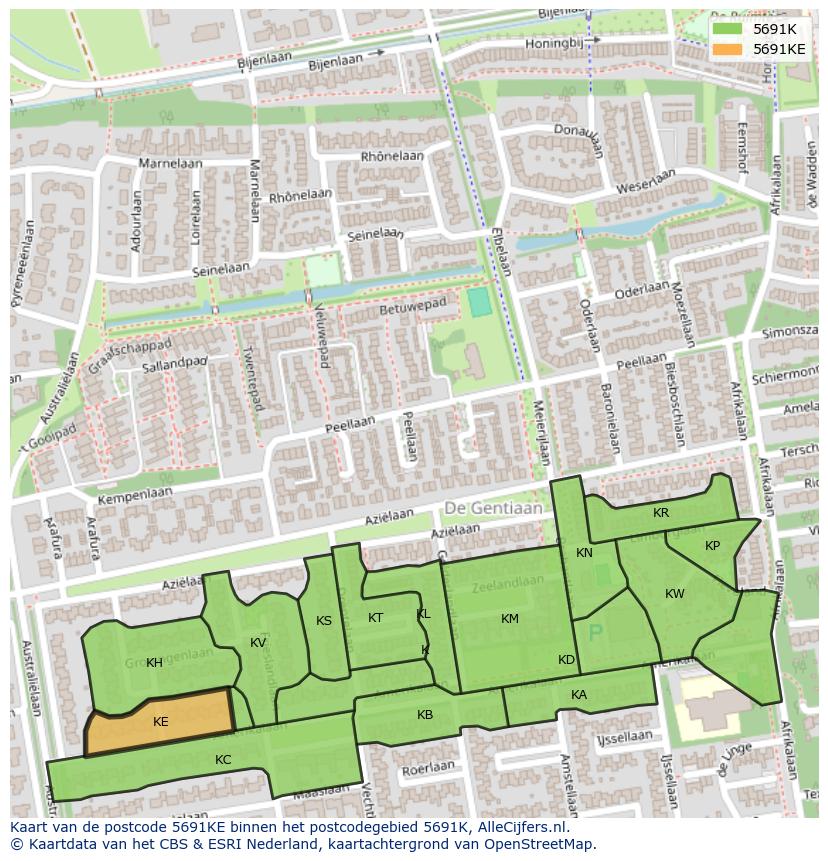 Afbeelding van het postcodegebied 5691 KE op de kaart.