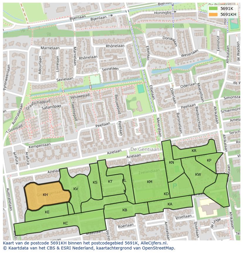 Afbeelding van het postcodegebied 5691 KH op de kaart.