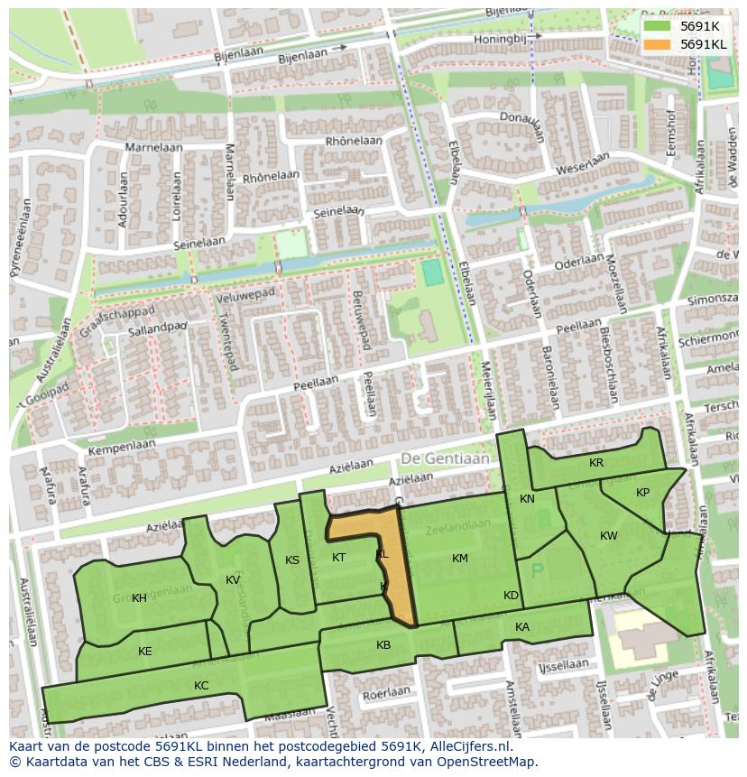 Afbeelding van het postcodegebied 5691 KL op de kaart.