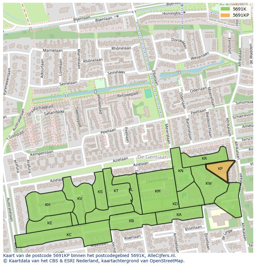 Afbeelding van het postcodegebied 5691 KP op de kaart.