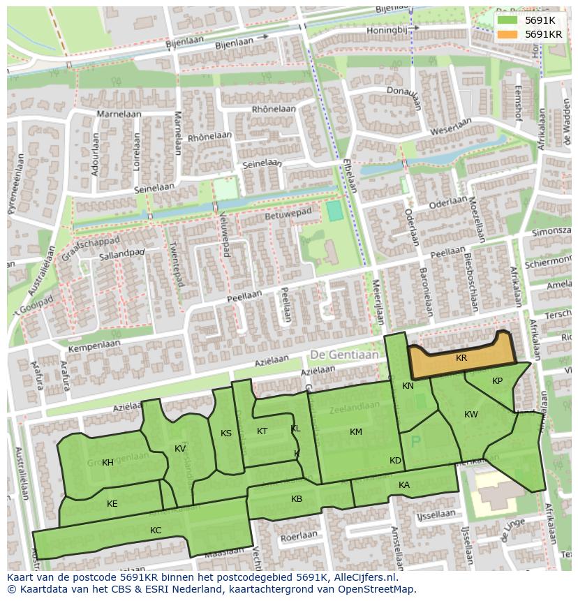 Afbeelding van het postcodegebied 5691 KR op de kaart.