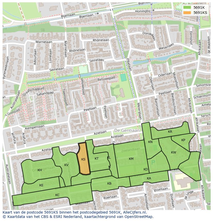 Afbeelding van het postcodegebied 5691 KS op de kaart.