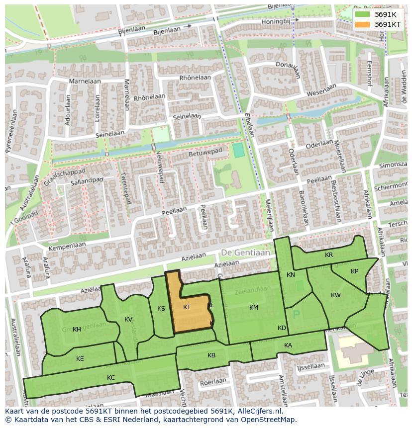 Afbeelding van het postcodegebied 5691 KT op de kaart.
