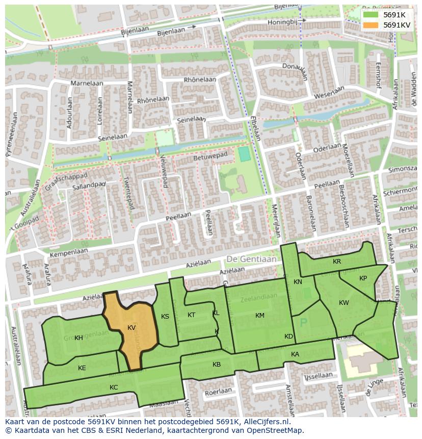Afbeelding van het postcodegebied 5691 KV op de kaart.