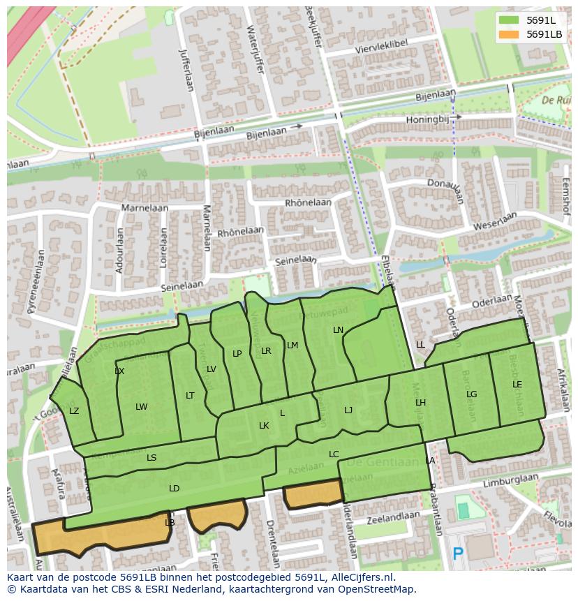 Afbeelding van het postcodegebied 5691 LB op de kaart.