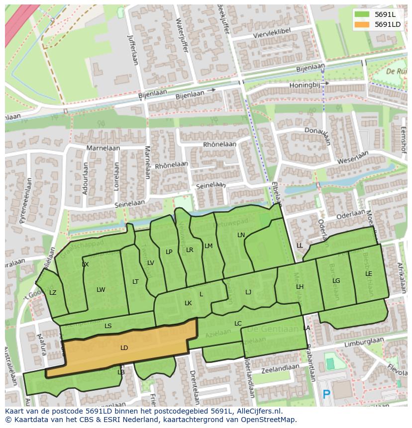 Afbeelding van het postcodegebied 5691 LD op de kaart.